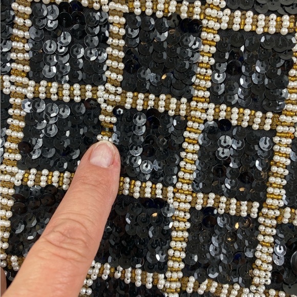 Vintage Women’s‎ Black Sequins Pearl and Gold Beads Windowpane Design Vest Sz M - Picture 2 of 10